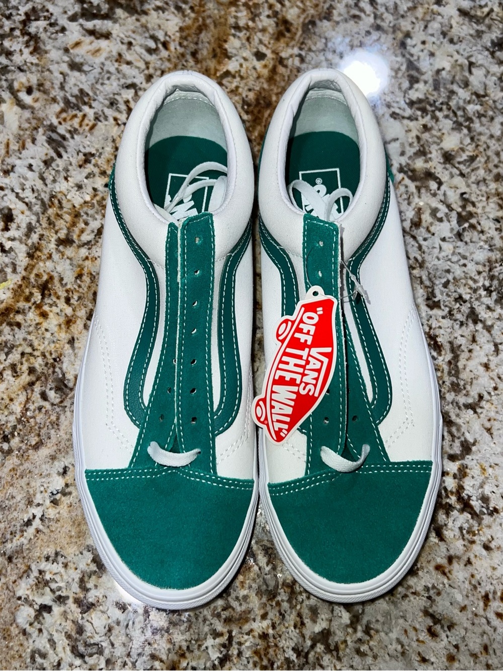 Vans White and Green Low-Top Skate Sneakers
